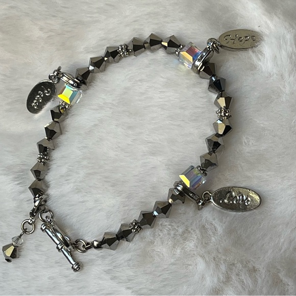 PEACE LOVE HOPE Charms AB Crystal Silver Tone Beaded 7" Bracelet Toggle Clasp - Picture 13 of 14